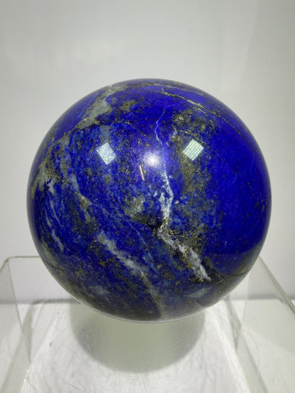 Lapis Lazuli Crystal Sphere. 74mm. Very High Quality Sphere. Stunning Shades Of Bright Blue With Gorgeous Pyrite Inclusions.