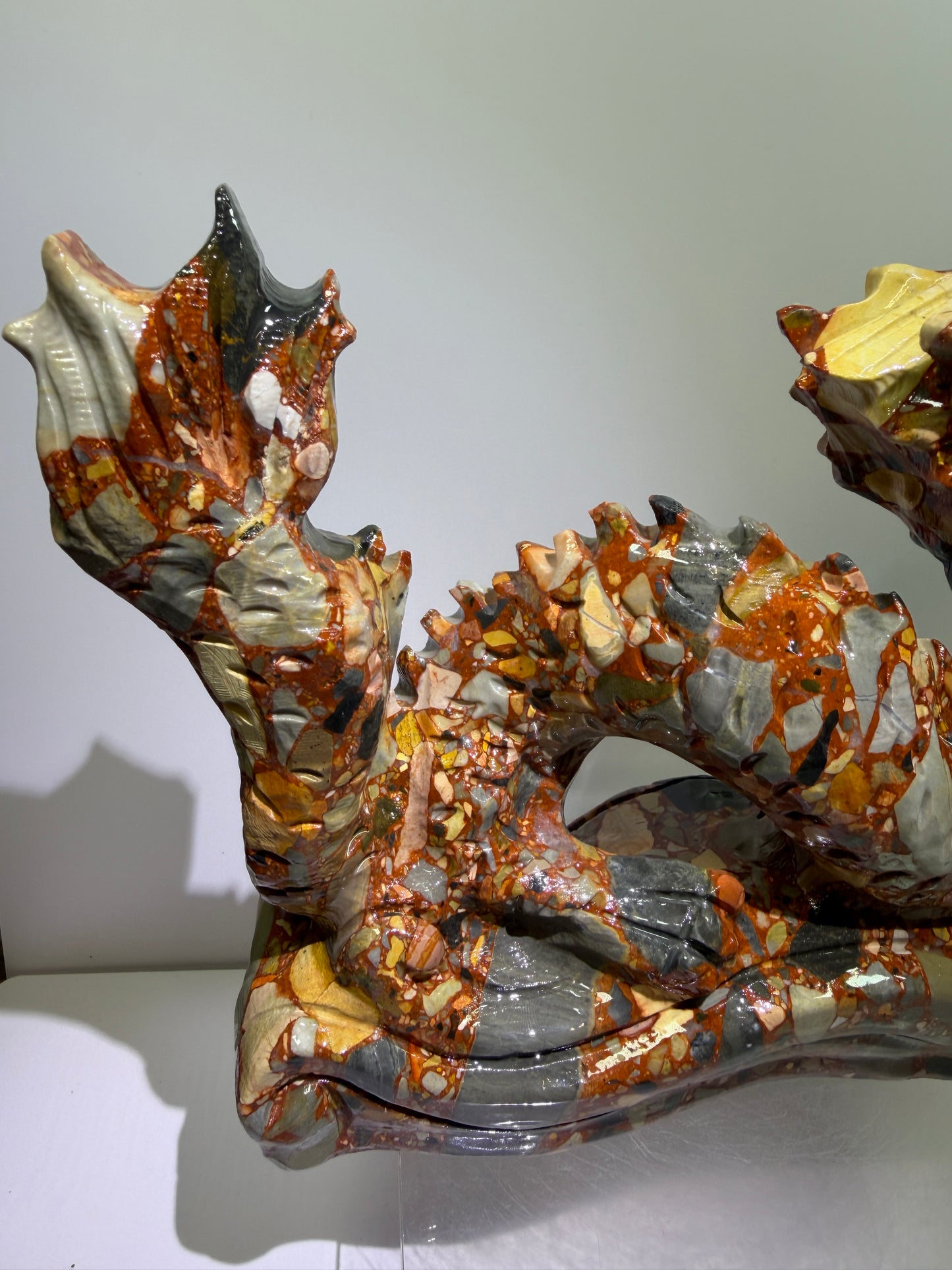 Chinese Carved Crystal Dragon. Large Colorful Dragon Carving. High Quality Display