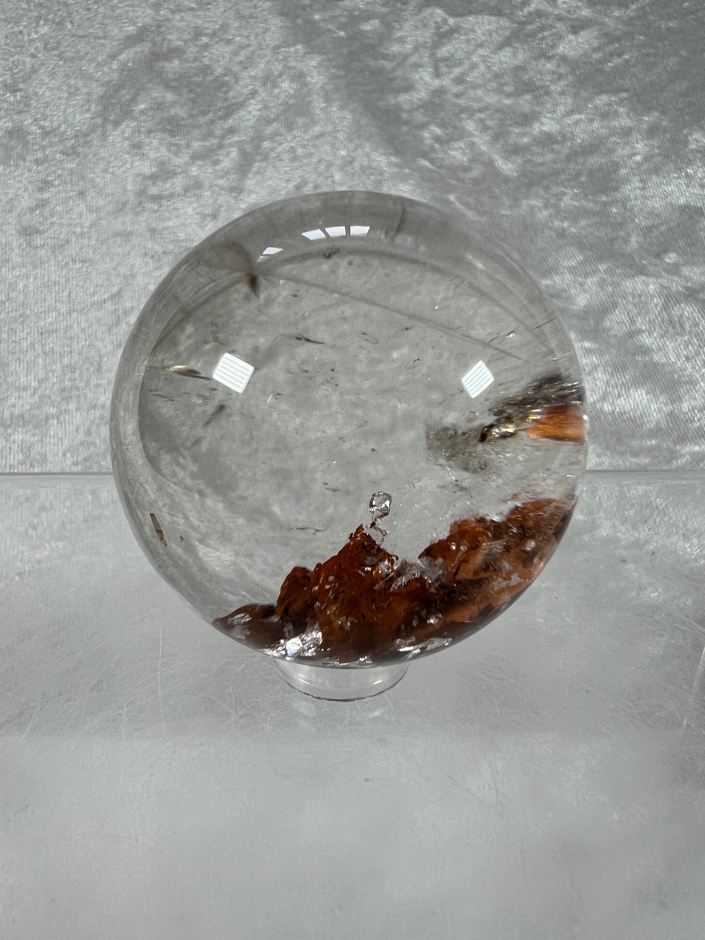 Garden Quartz Lodolite Sphere. Stunning High Quality Orange Landscape.