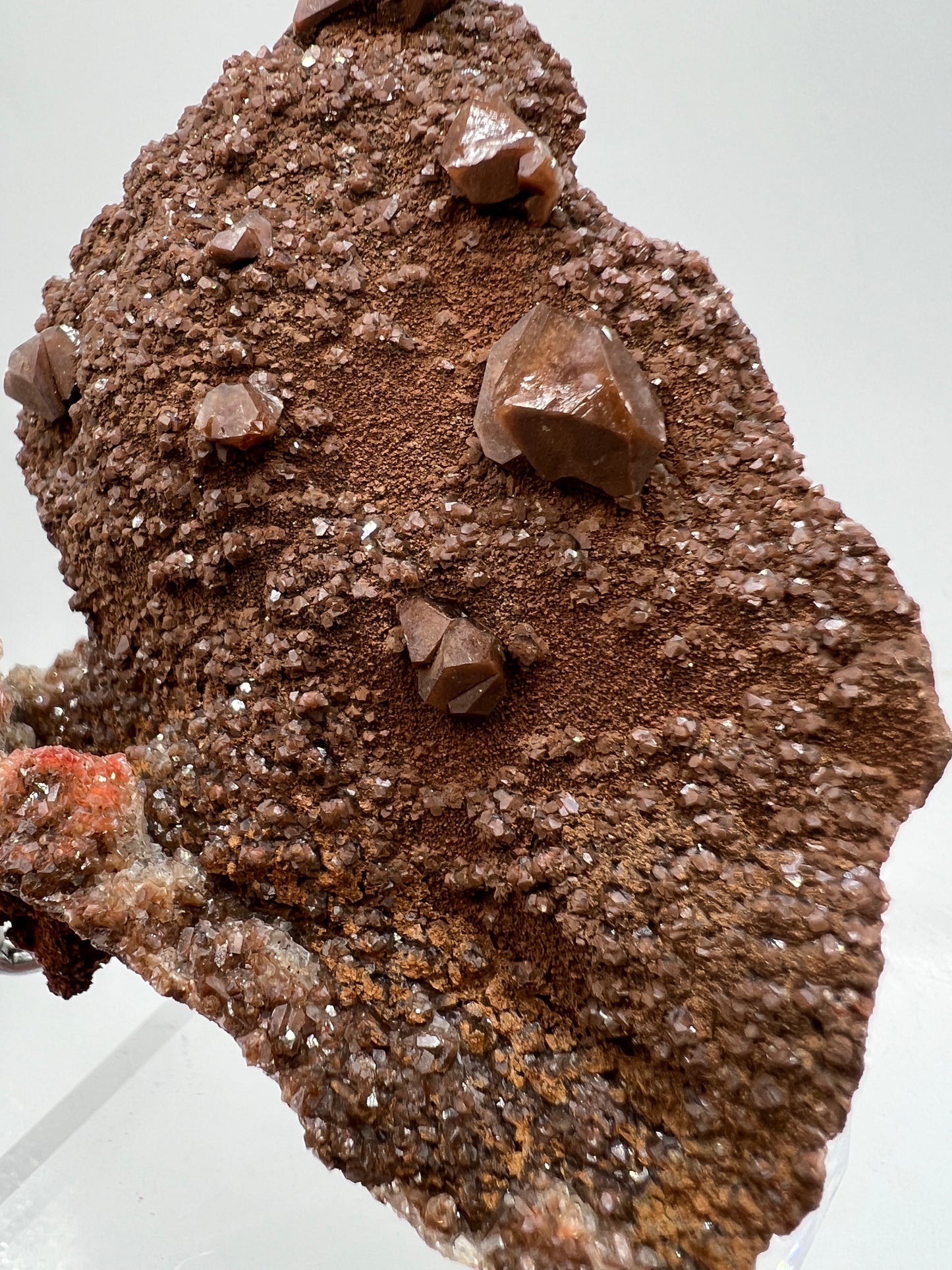 Brown Diamond Calcite Specimen. Beautiful Flash! Gorgeous Hematite Calcite On Druzy Matrix. Very Pretty Crystal Display Piece.