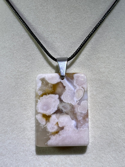 Flower Agate Rectangle Pendant. Lovely Agate Pendant From Madagascar. High Quality Crystal Jewelry