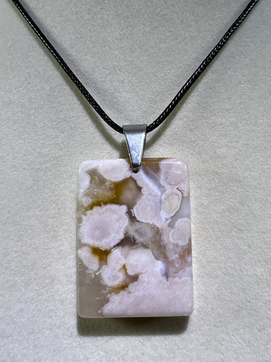 Flower Agate Rectangle Pendant. Lovely Agate Pendant From Madagascar. High Quality Crystal Jewelry