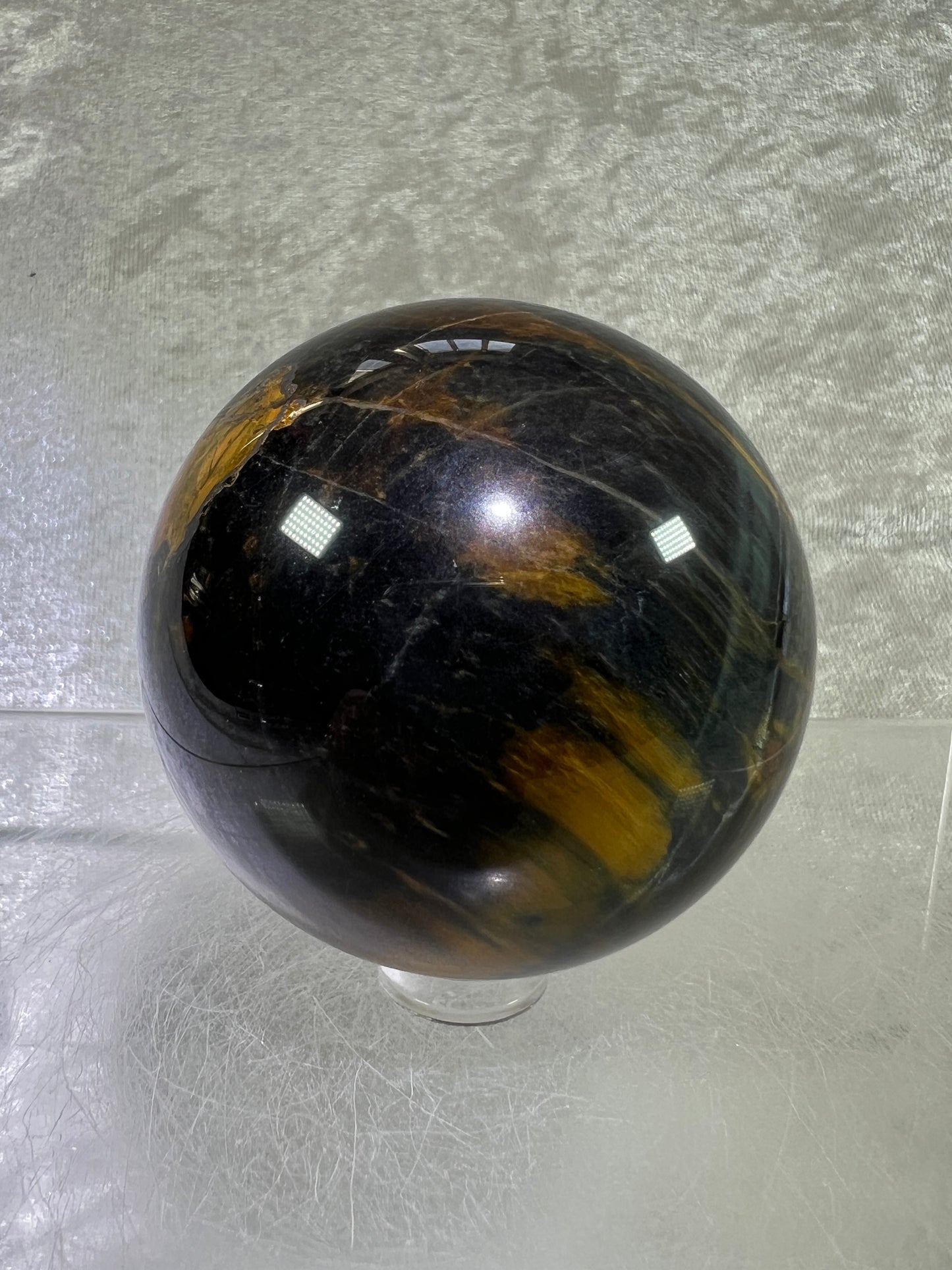Blue Tigers Eye Sphere. Rare Blue And Gold Hawks Eye Crystal. Beautiful Colors And Flash