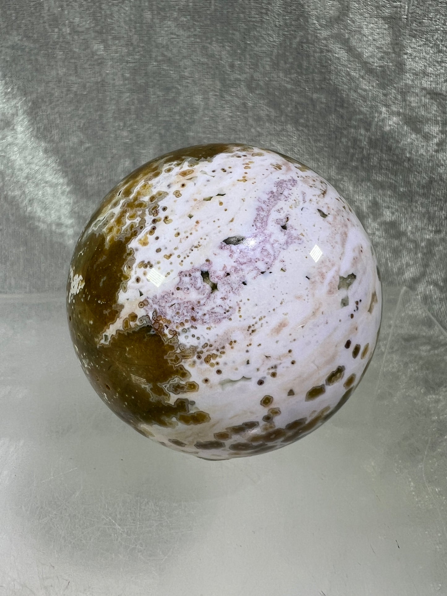 Ocean Jasper Sphere. Stunning Colors On This Amazing Display Crystal. Gorgeous Rare Sphere!