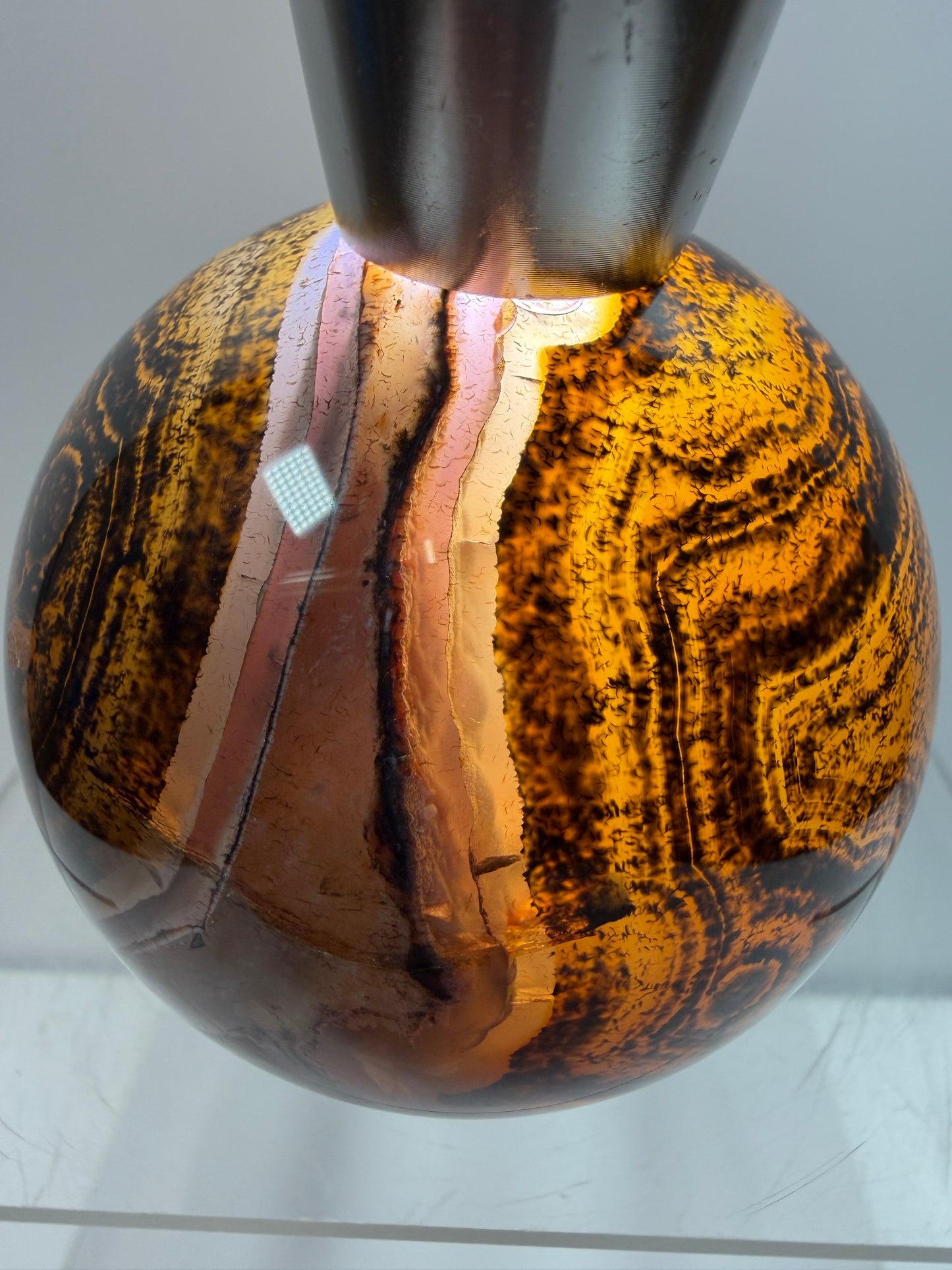 Silk Agate Sphere. 66mm. Druzy Banded Agate From Madagascar. Stunning Colors And Patterns On This Display Sphere.