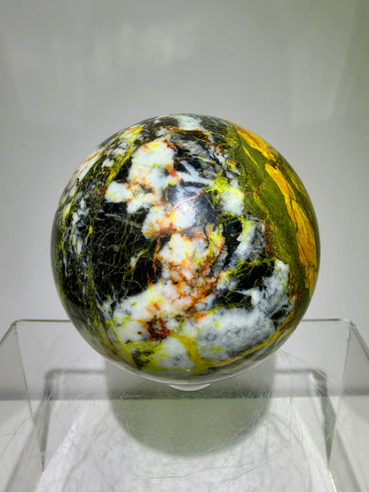 Realgar Crystal Sphere. 67mm. Rare Polished Display Sphere. Stunning Colors And Patterns