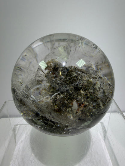 Garden Quartz Lodolite Sphere. 70mm. High Quality Landscape Quartz. Beautiful Large Display Sphere