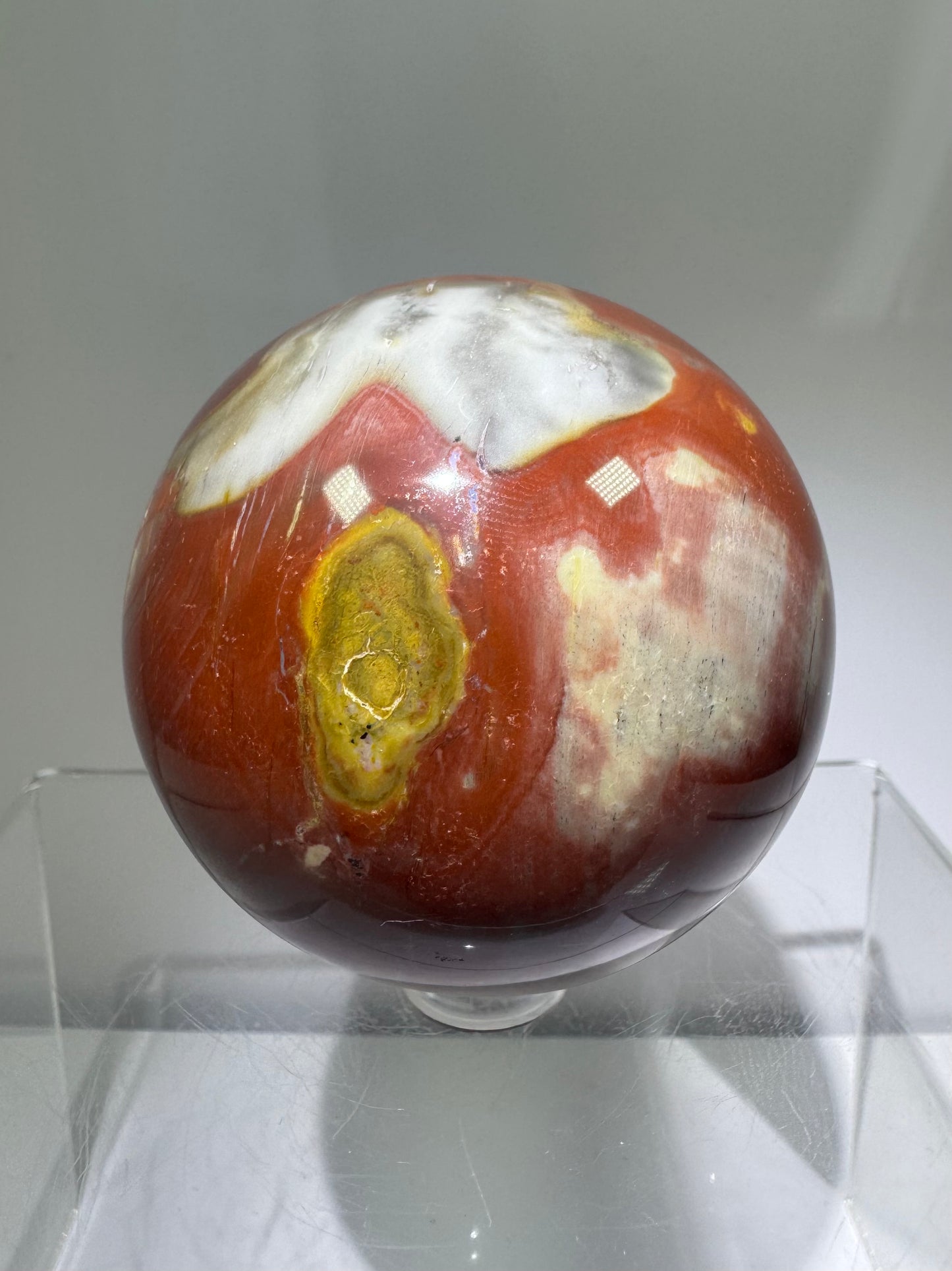 Petrified Wood Sphere. 62mm. Rare Display Sphere From Madagascar. Amazing Colors And Patterns.