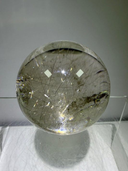Rutile Quartz Sphere. 51mm. Rare Gold And Silver Rutilated Quartz With Amazing Rainbows.