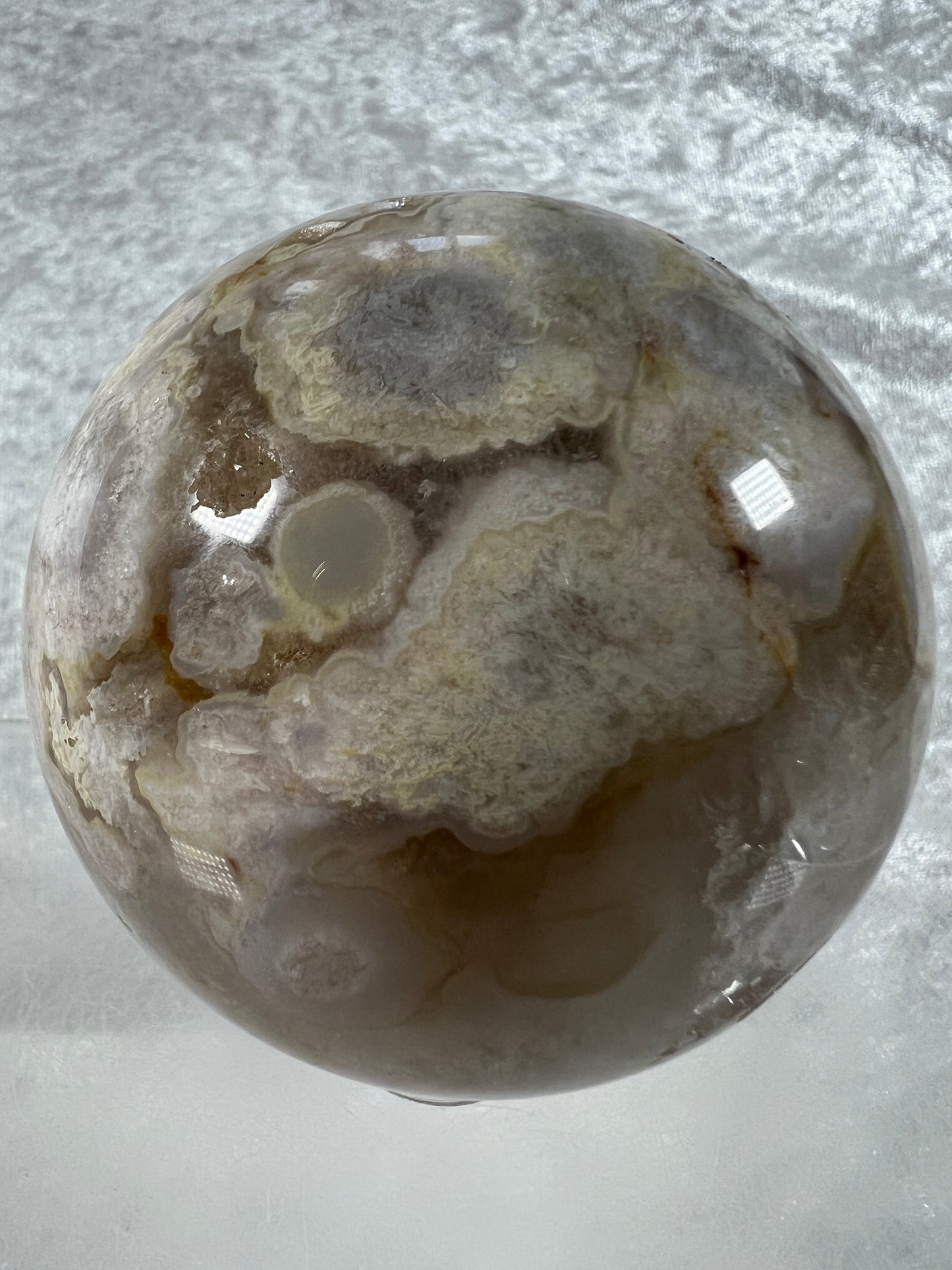 Flower Agate Sphere. 69mm. Amazing Druzy On This Beauty. Gorgeous One Of A Kind Display Sphere.