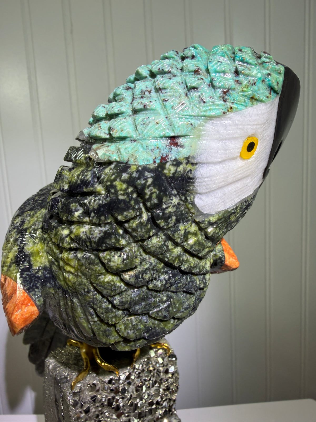 Hand Carved Crystal Parrot From Peru. Extra Large High Quality Display Crystal. Hand Crafted By Local Artisans