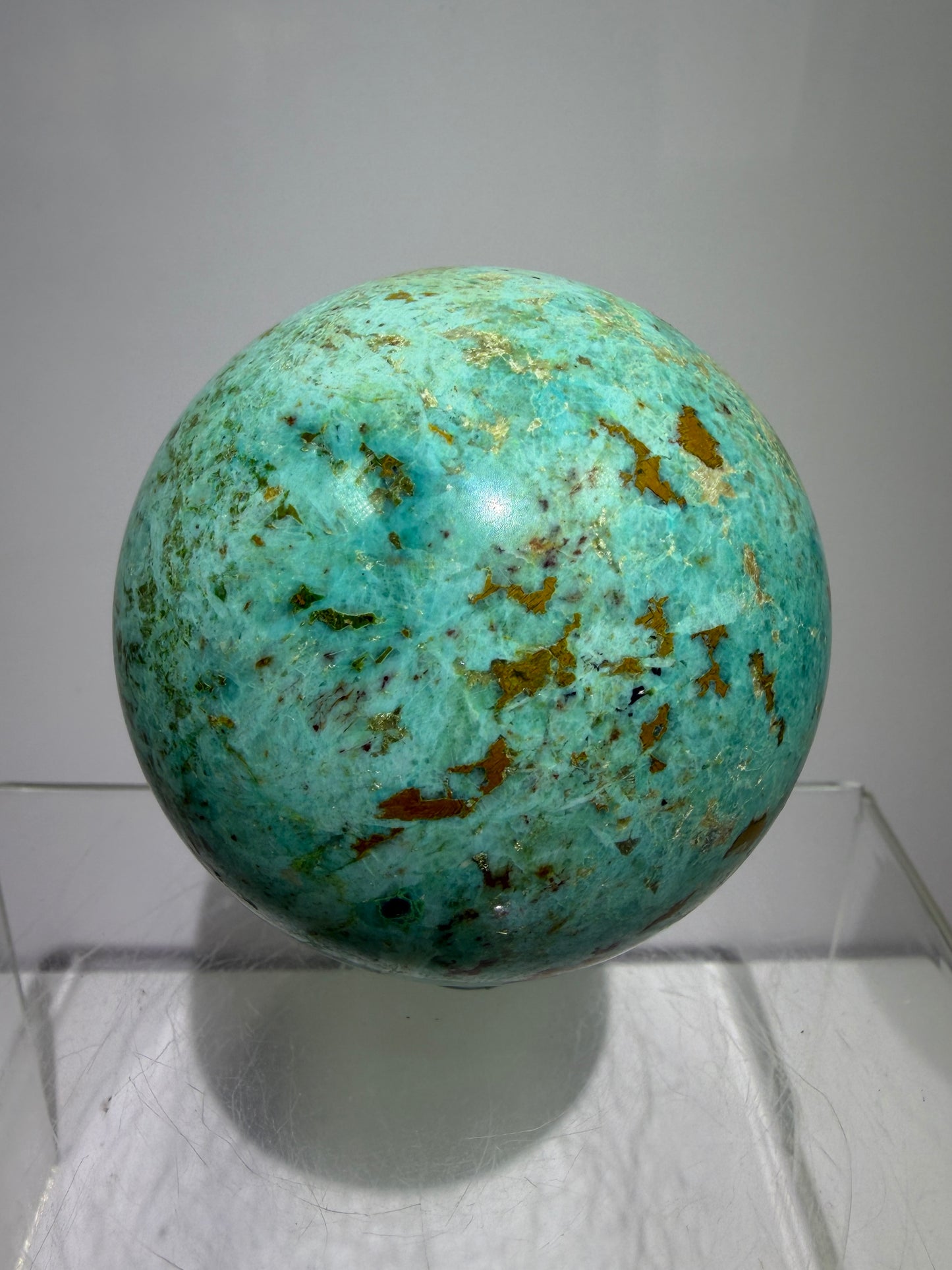 Chrysocolla Crystal Sphere. 65mm. Very Rare Blue-Green Colors From Peru. Gorgeous High Quality Collectors Sphere