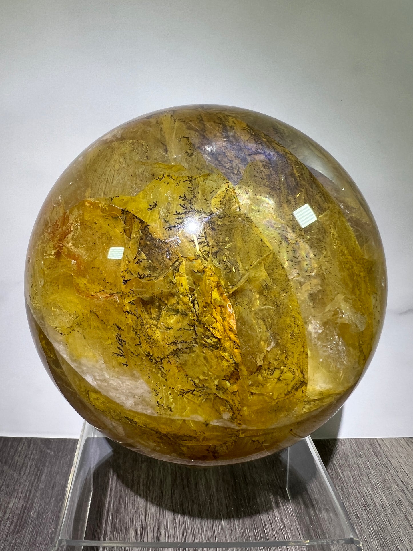 Dendritic Golden Healer Sphere. Huge Display Sphere. 127mm, 6.6 lbs. High Quality With Amazing Dendritic Inclusions.
