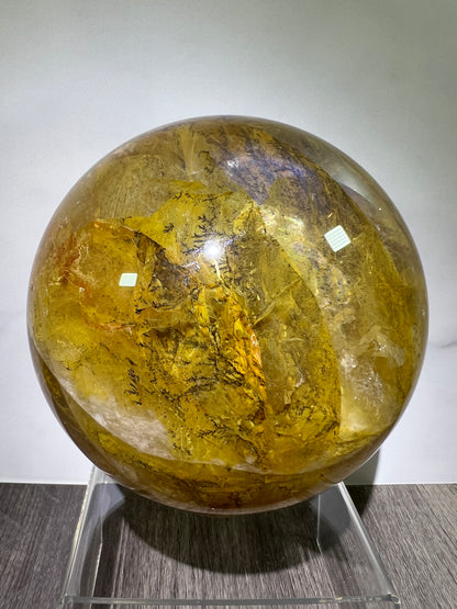 Dendritic Golden Healer Sphere. Huge Display Sphere. 127mm, 6.6 lbs. High Quality With Amazing Dendritic Inclusions.