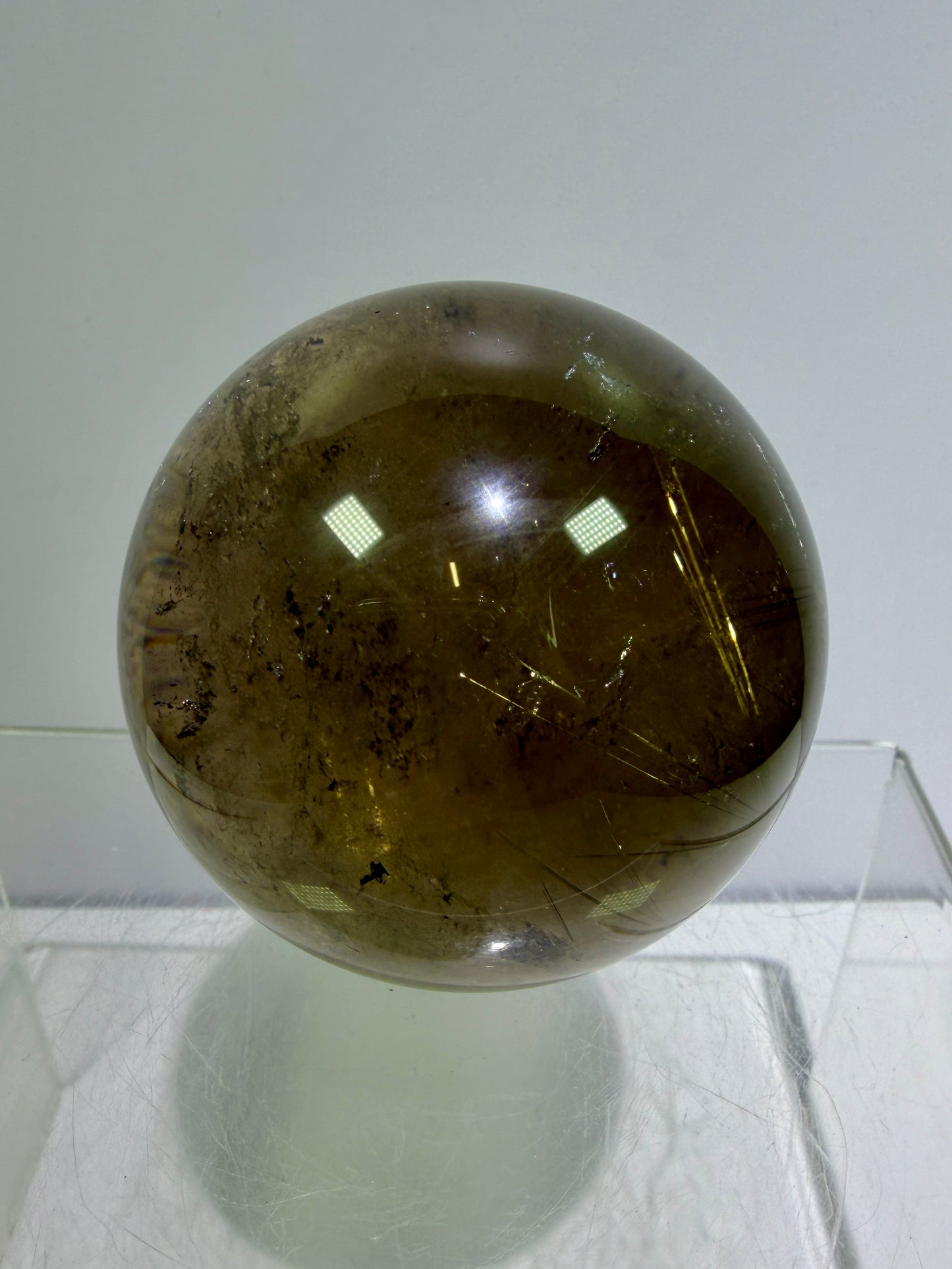 Rutile Quartz Sphere. 58mm. Unique Smoky Quartz With Beautiful Golden Rutile Inclusions.