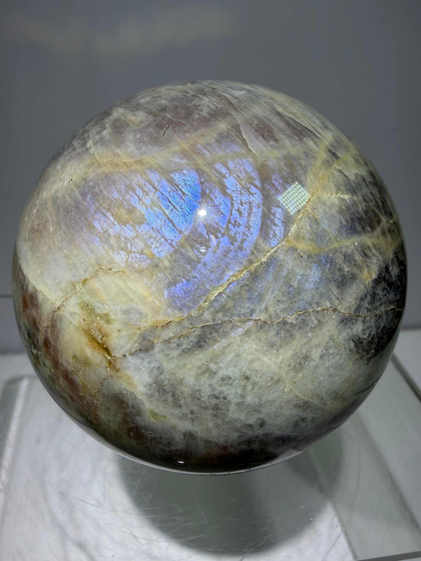 Black Moonstone And Sunstone Crystal Sphere. 64mm. Stunning Bright Flash. Gorgeous Display Sphere