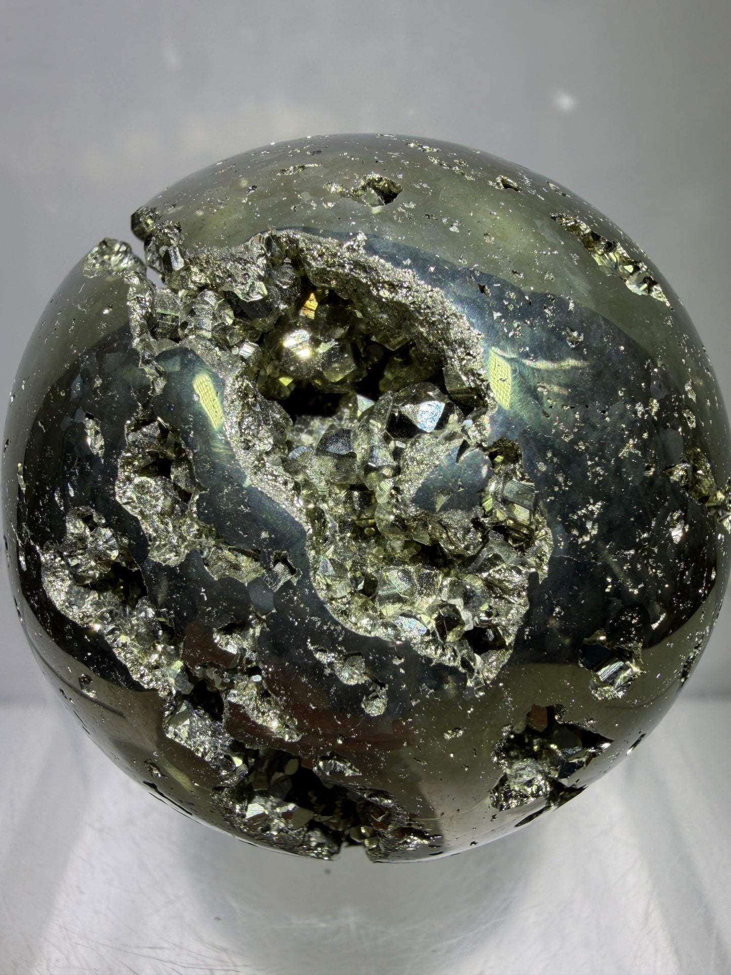 Pyrite Crystal Sphere. 60mm. Druzy World Class Display Sphere From Peru. Gorgeous Top Quality Cubic Druzy