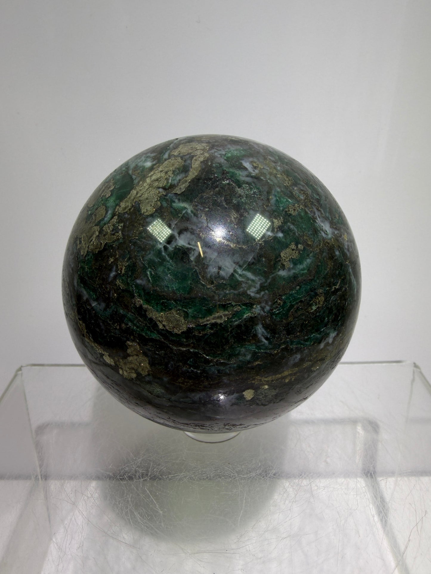 Atacamite And Pyrite Sphere. 64mm. High Quality Rare Sphere. Gorgeous Color Combination.