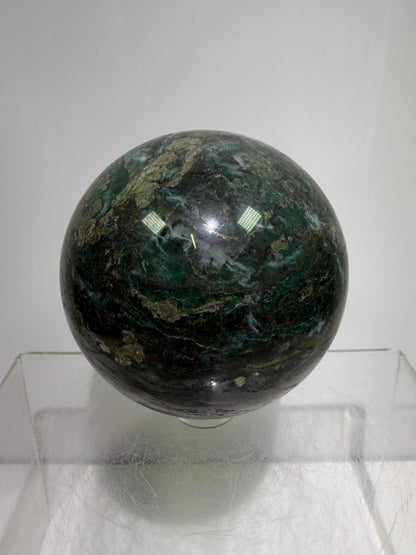 Atacamite And Pyrite Sphere. 64mm. High Quality Rare Sphere. Gorgeous Color Combination.