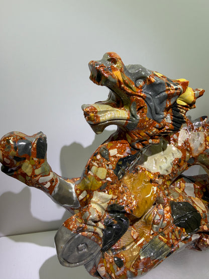 Chinese Carved Crystal Dragon. Large Colorful Dragon Carving. High Quality Display
