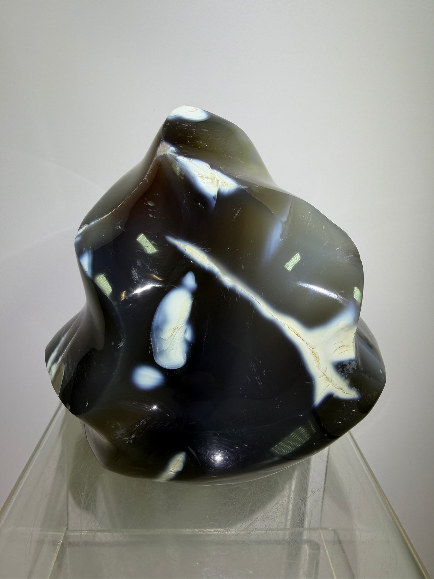 Orca Agate Freeform Flame. Very Rare And Stunning Blue Agate From Madagascar. Amazing Colors And Patterns.