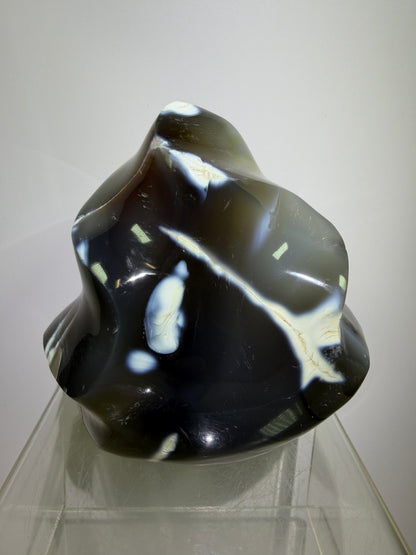 Orca Agate Freeform Flame. Very Rare And Stunning Blue Agate From Madagascar. Amazing Colors And Patterns.