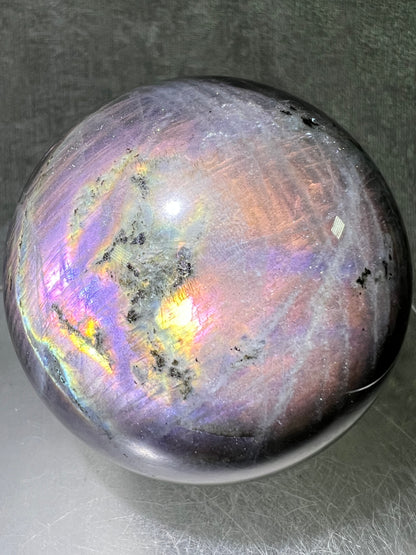 Labradorite Crystal Sphere. 64mm. Very Rare Pink And Purple Rainbow Flash. Gorgeous Display Sphere.
