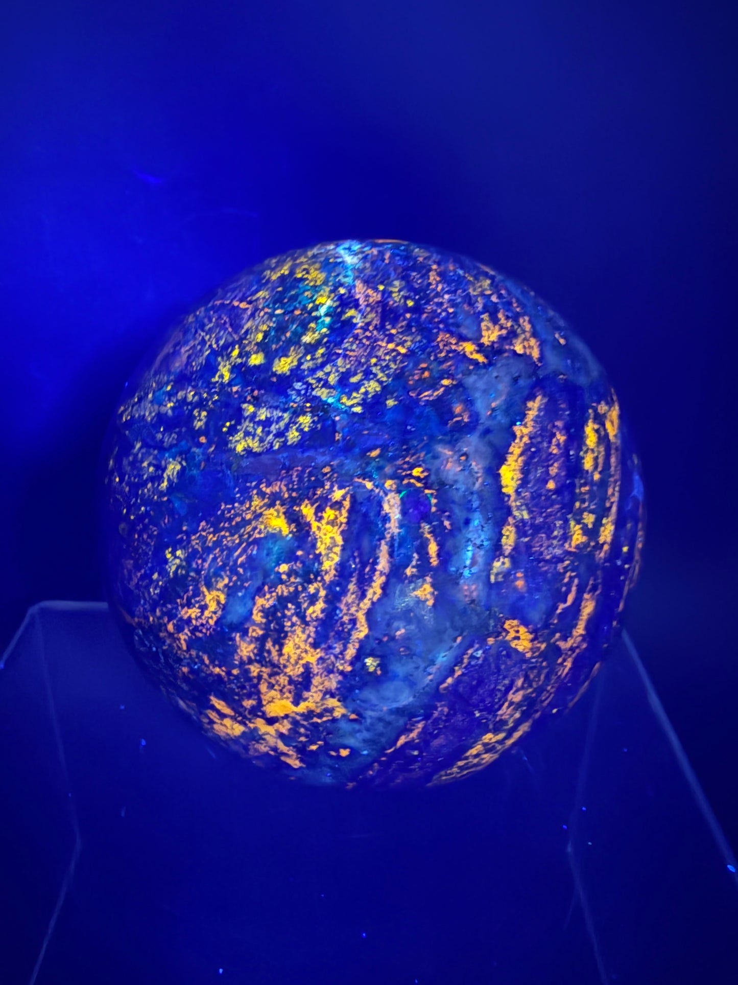 Lapis Lazuli Crystal Sphere. 74mm. Very High Quality Sphere. Stunning Shades Of Bright Blue With Gorgeous Pyrite Inclusions.