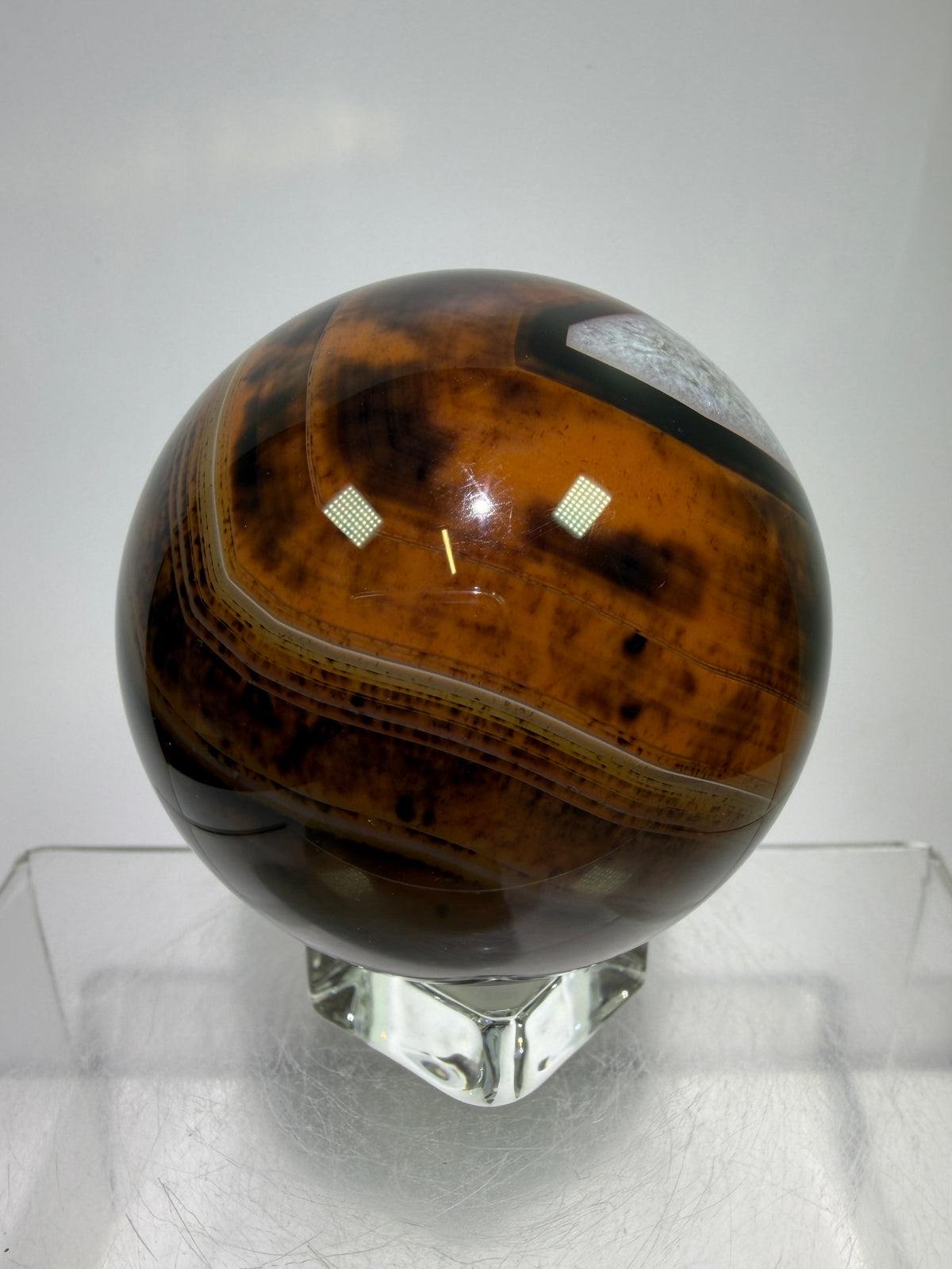 Silk Agate Sphere. 61mm. Gorgeous Banded Agate From Madagascar. Stunning Colors And Patterns On This Display Sphere.