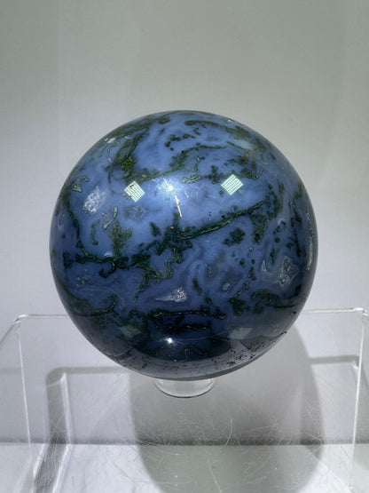 Moss Agate Sphere. 62mm. Beautiful Druzy Blue Moss Agate. Rare Colors With Gorgeous Patterns.