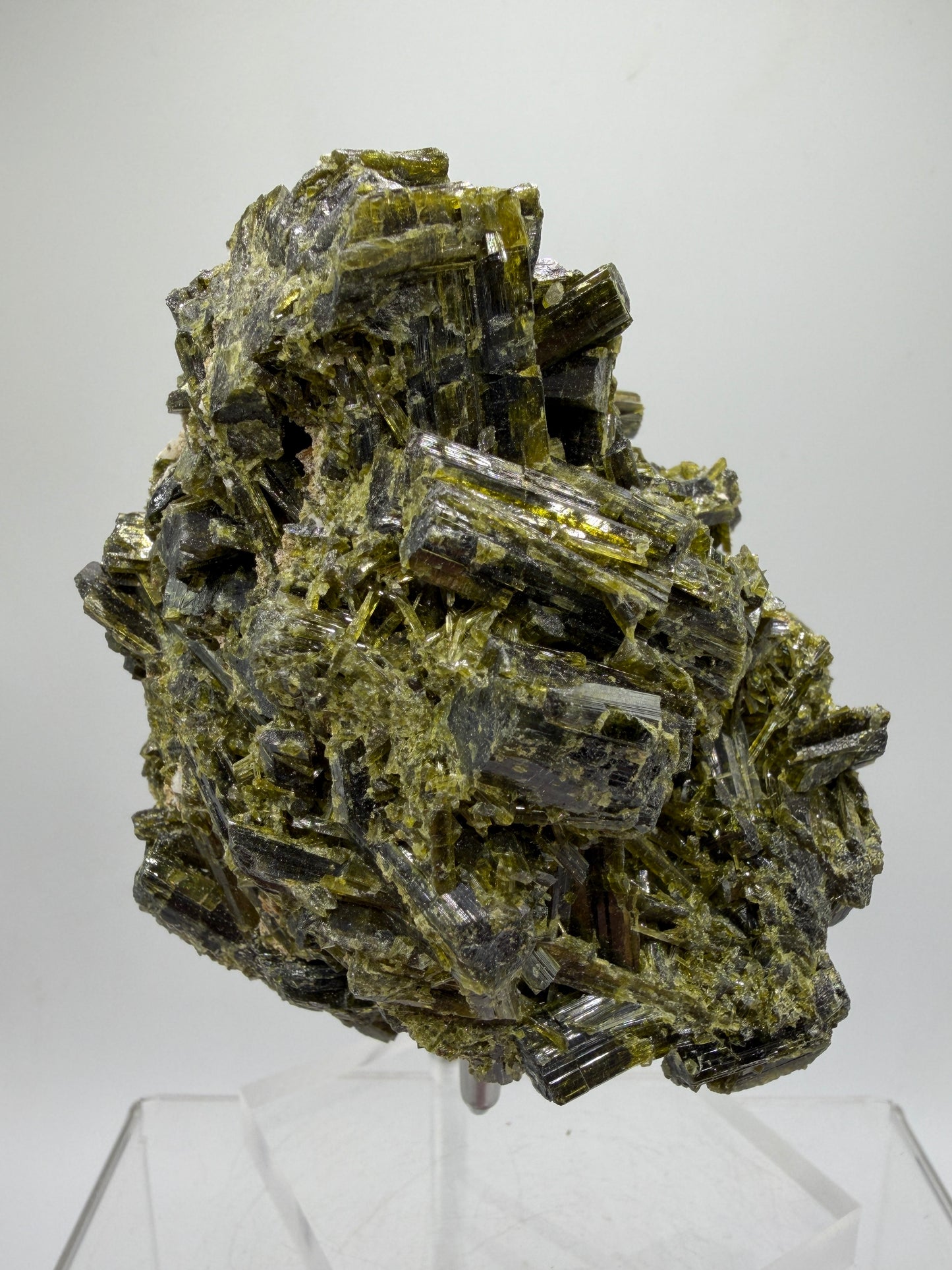 Green Tourmaline Cluster. Gorgeous Rare Tourmaline Specimen From Madagascar. Amazing Mineral Display Crystal.