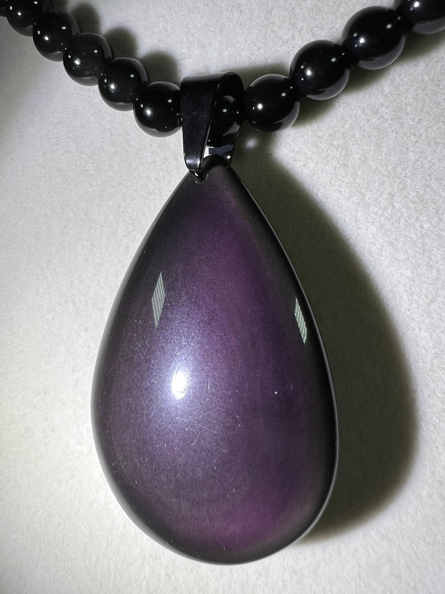 Rainbow Obsidian Pendant. Gorgeous Teardrop Cabochon. Custom Made Beaded Necklace. High Quality Jewelry