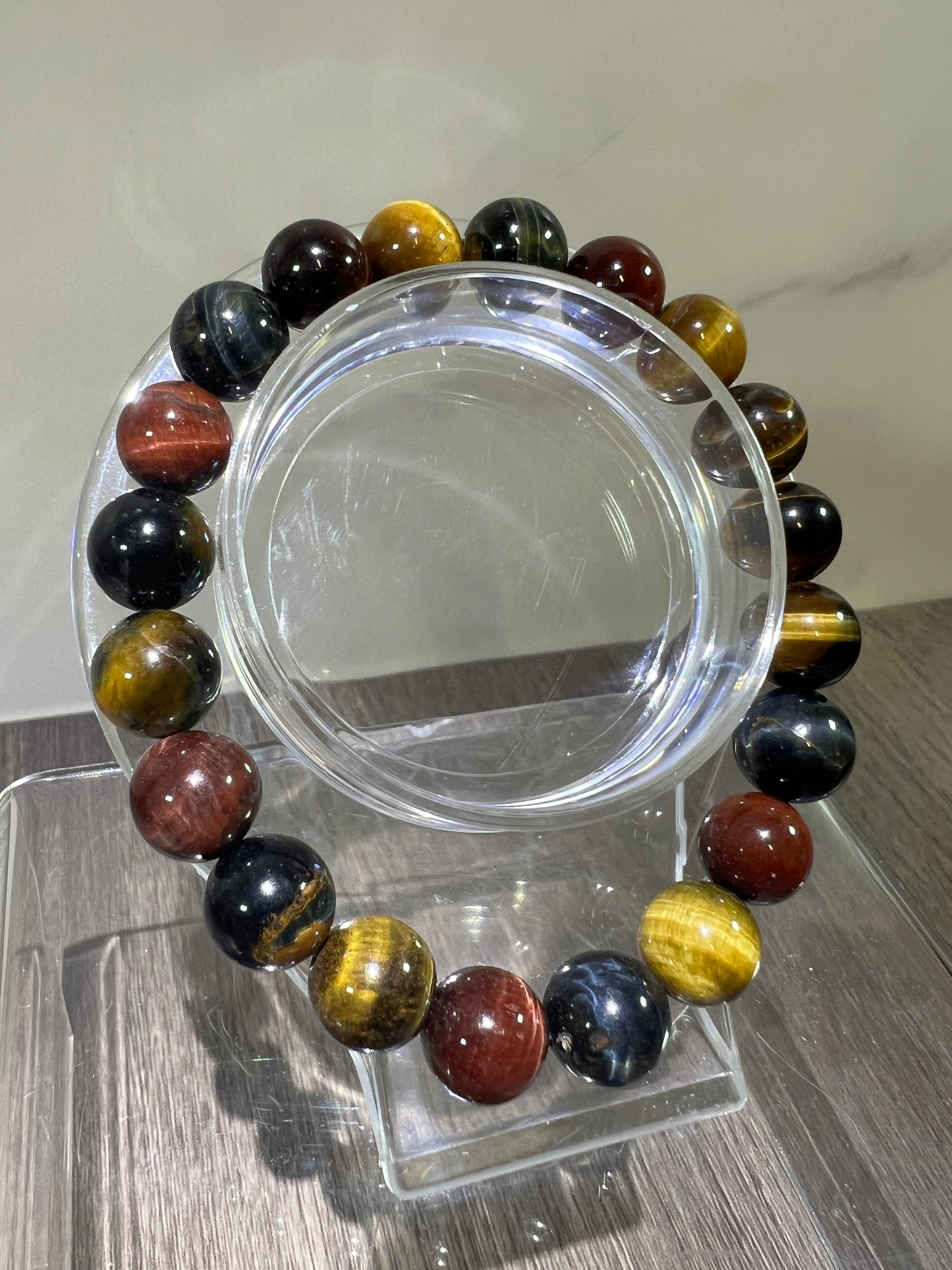 Tigers Eye Crystal Bead Bracelet. Beautiful Red, Blue, And Gold Tigers Eye Bracelet. 10mm