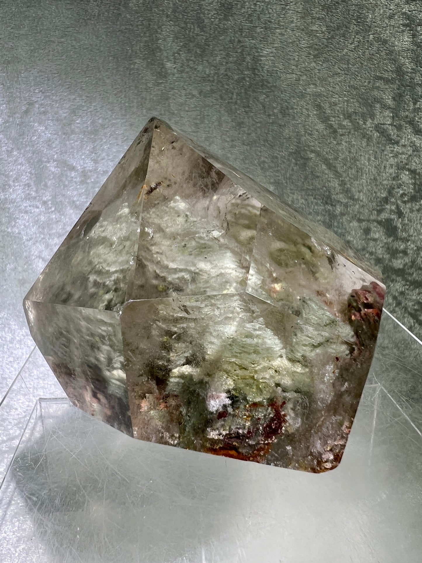 Garden Quartz Polished Freeform. Beautiful Green And Red Landscape Quartz. Amazing Polished Lodolite Freeform.