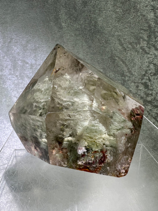 Garden Quartz Polished Freeform. Beautiful Green And Red Landscape Quartz. Amazing Polished Lodolite Freeform.