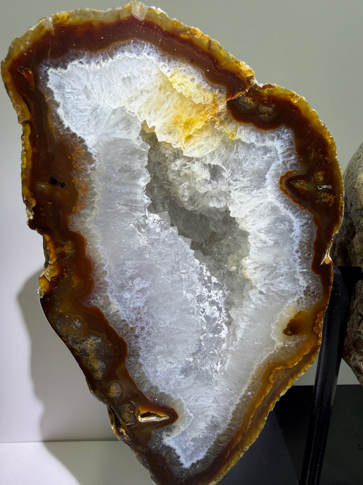 Agate Geode Wings From Brazil. Gorgeous Large Split Geode On A Custom Stand. Amazing Druzy Display Crystal