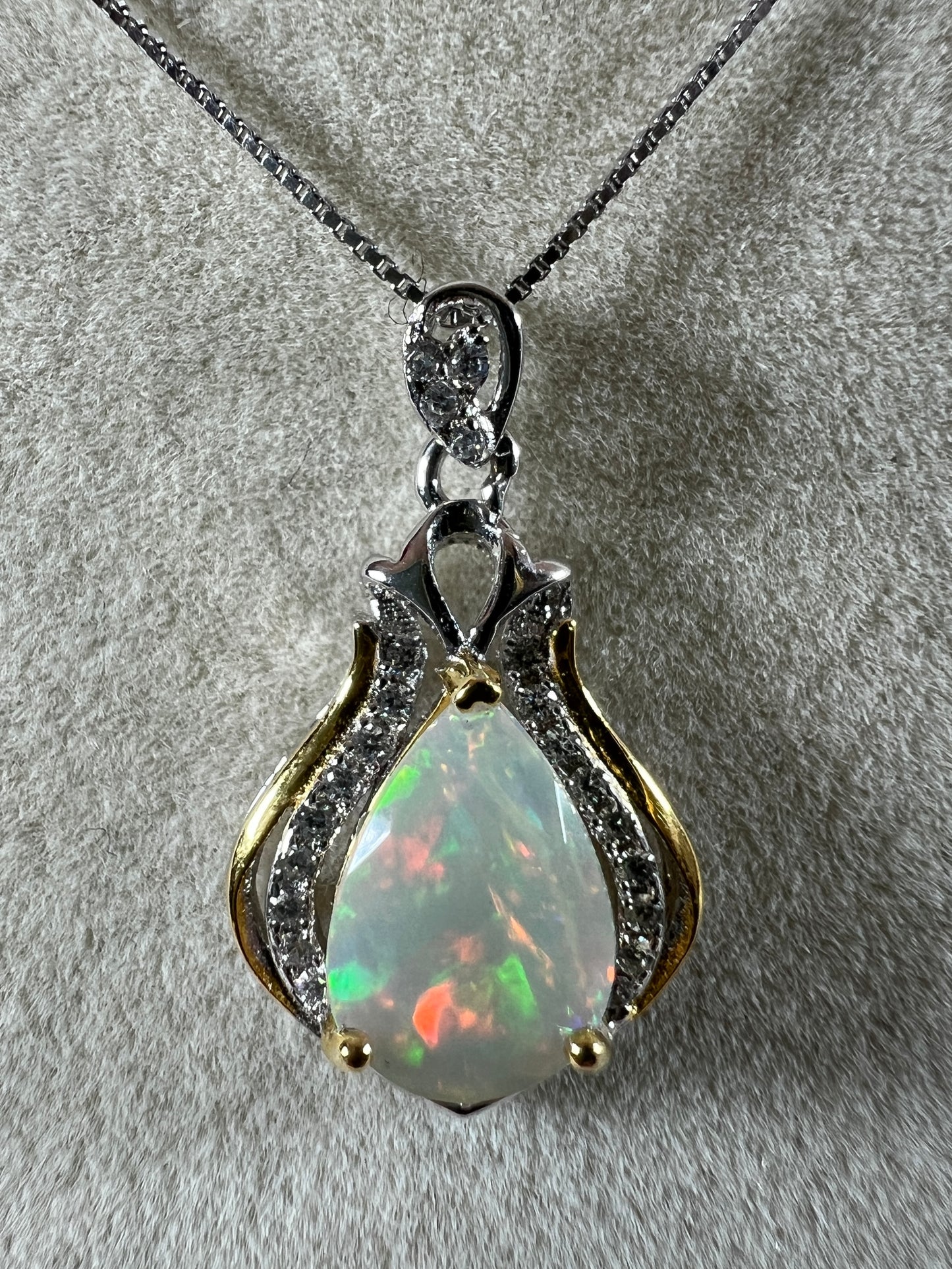 Opal Teardrop Pendant. S925 Silver Setting And Necklace. Incredible Play Of Color. Gorgeous High Quality Crystal Jewelry.