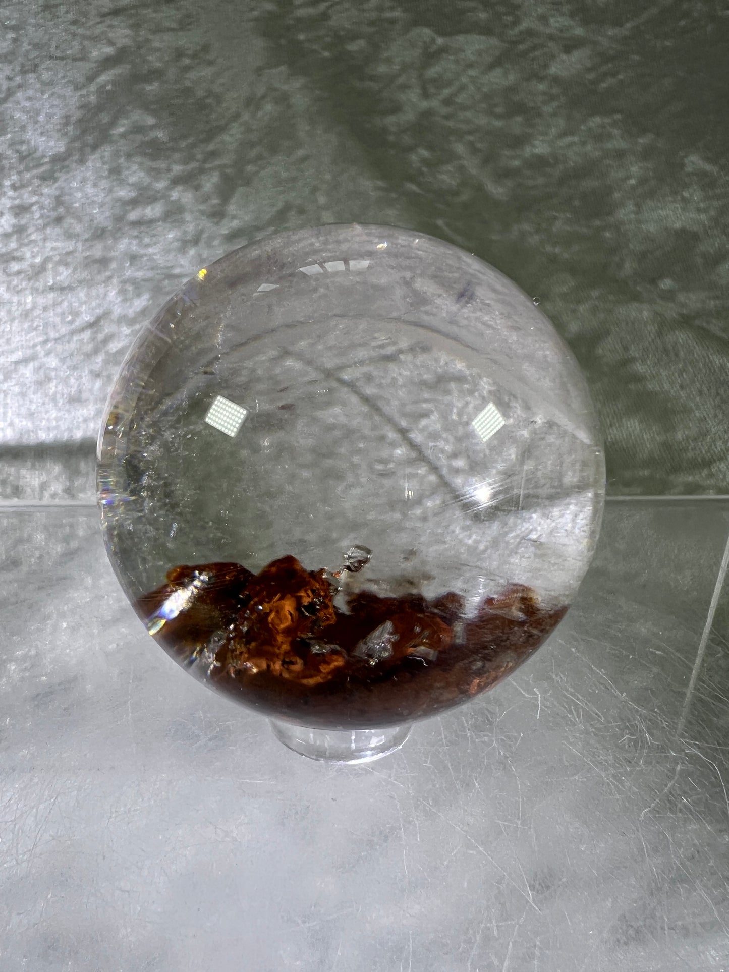 Garden Quartz Lodolite Sphere. Stunning High Quality Orange Landscape.