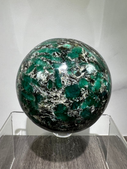 Emerald Mica In Matrix Crystal Sphere. 68mm. Gorgeous Chrome Muscovite From Zimbabwe. Amazing One Of A Kind Rare Display Crystal