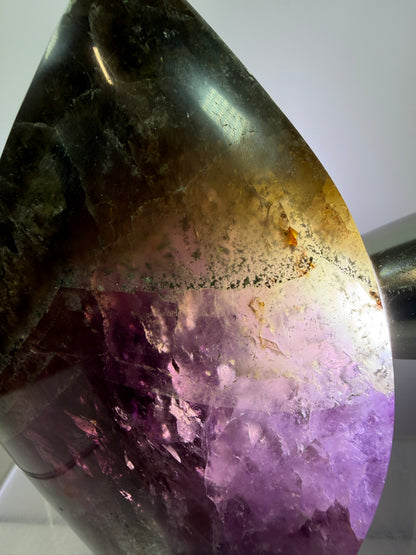 Amethyst Cacoxenite Flame. Stunning Purple Smoky Amethyst Polished Flame From Brazil. Beautiful Amethyst Display Crystal