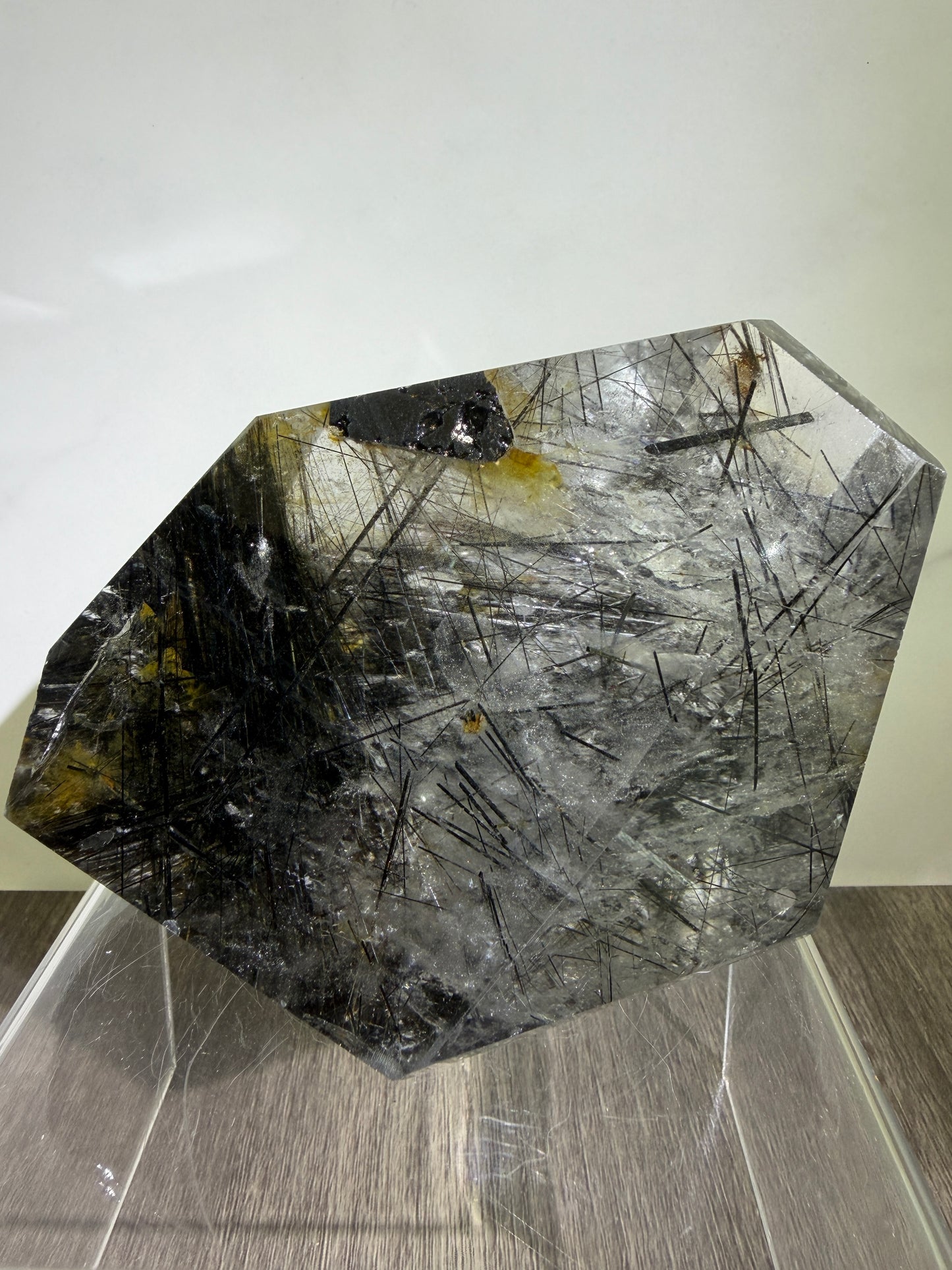 Tourmalinated Quartz Polished Freeform. Rare Large Black Tourmaline And Golden Healer.