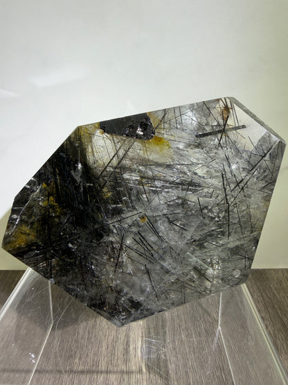 Tourmalinated Quartz Polished Freeform. Rare Large Black Tourmaline And Golden Healer.