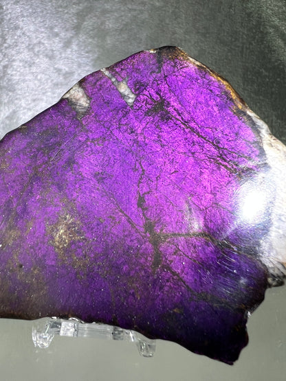 Purpurite Crystal Slab. Stunning Purpurite Freeform With A Resin Coating. Gorgeous Intense Purple Flash!