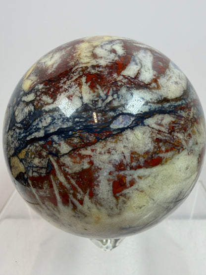 Pietersite Crystal Sphere. 72mm. Stunning Red And Blue Pietersite Crystal. High Quality Rare Display Sphere.