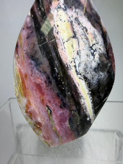 Strawberry Pink Opal Flame From Peru. Gorgeous Bright Colors And Patterns. Rare Display Crystal.