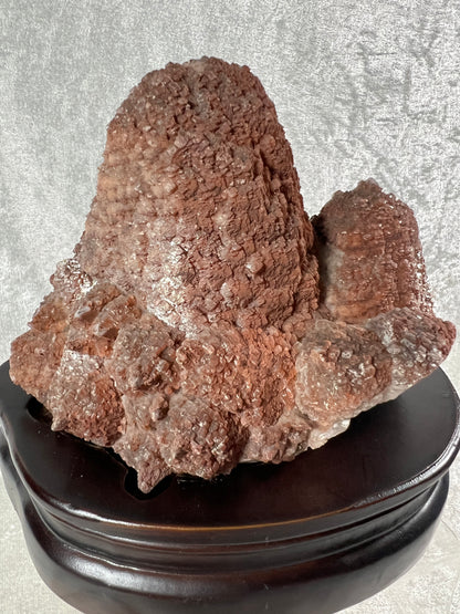 Red Pagoda Calcite With Hematite Inclusions. 5.3 lbs. Stunning Large Flashy Calcite Display Specimen. Includes Custom Wooden Stand