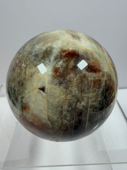 Black Moonstone And Sunstone Crystal Sphere. 64mm. Stunning Bright Flash. Gorgeous Display Sphere