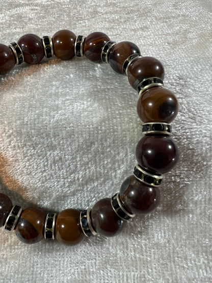 Tiger Iron Crystal Bead Bracelet. 10mm. Gorgeous Rare Crystal Bracelet With Amazing Spacers.