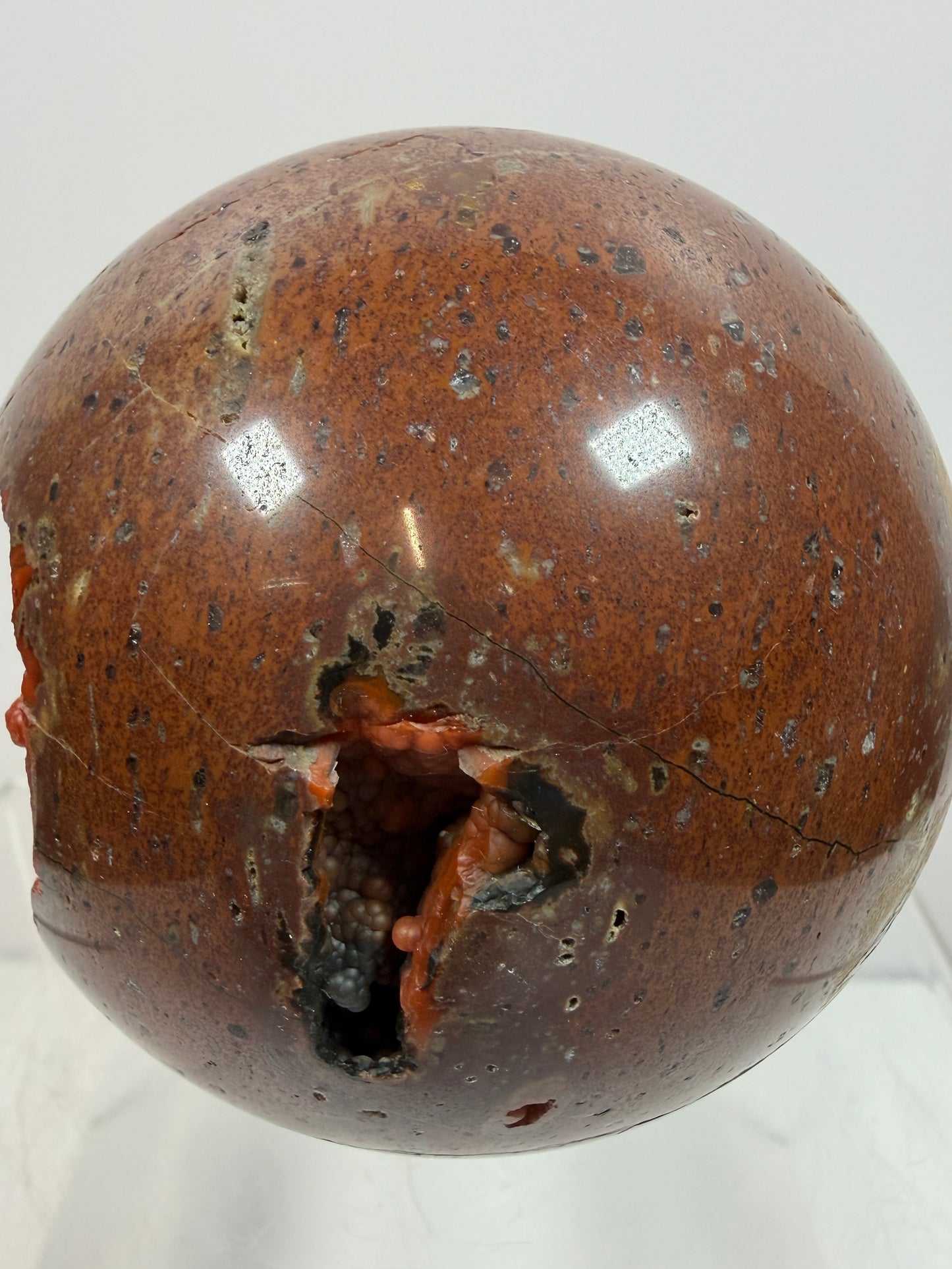 Red Fox Agate Sphere. 77mm. High Quality Druzy Crater Agate From Turkey. Stunning Rare Botryoidal Nodules