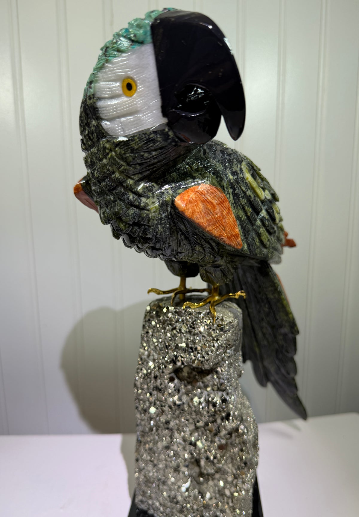 Hand Carved Crystal Parrot From Peru. Extra Large High Quality Display Crystal. Hand Crafted By Local Artisans